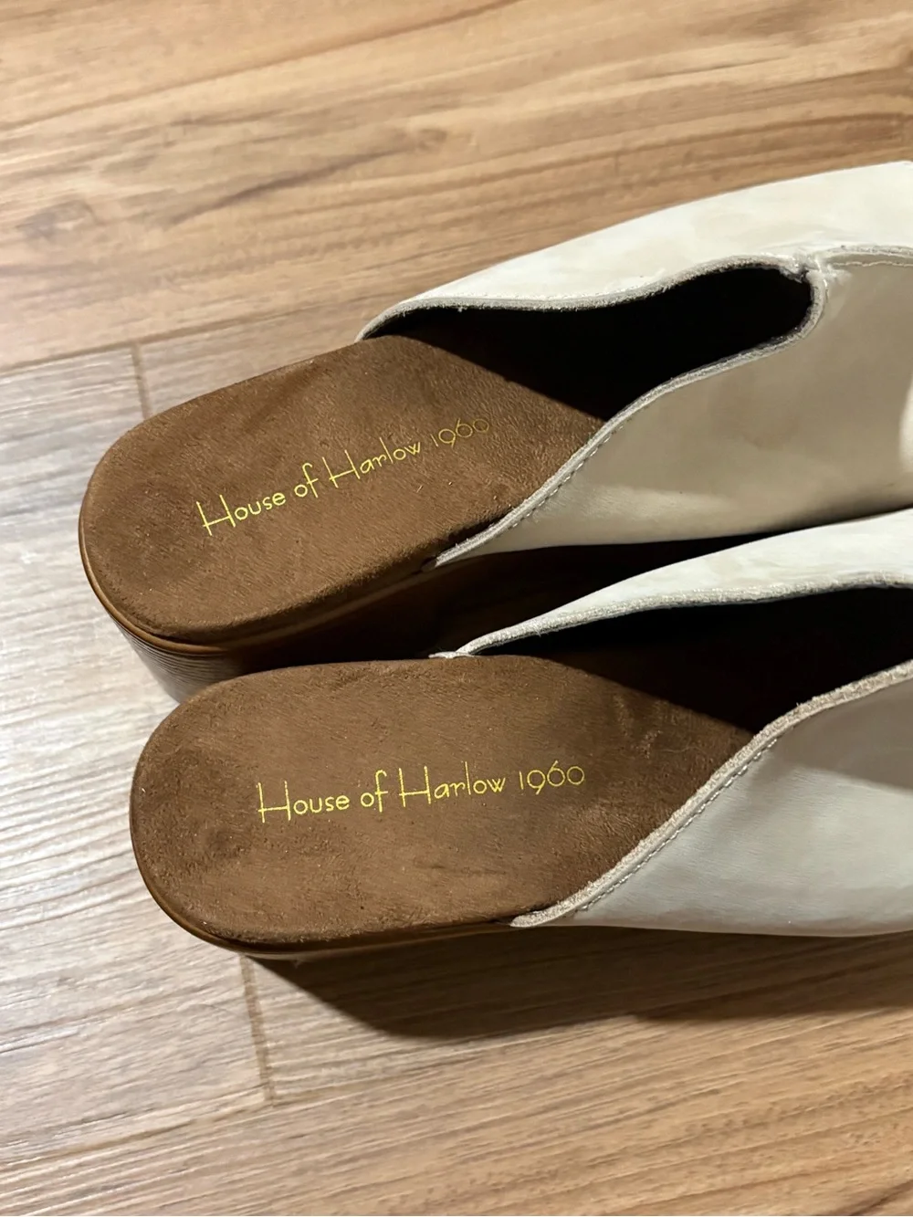 House of Harlow 1960 Griffin Ivory Platform Mule Heels